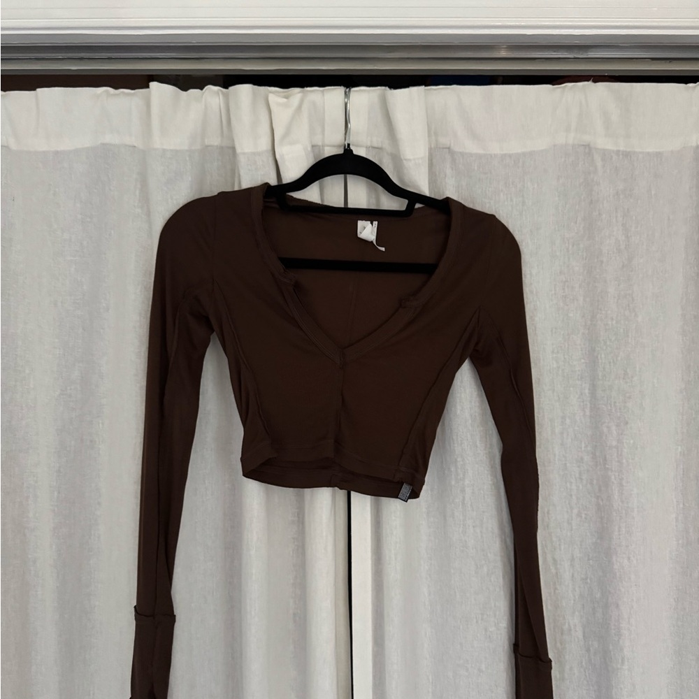Urban Outfitters Brown Long Sleeve Crop Top